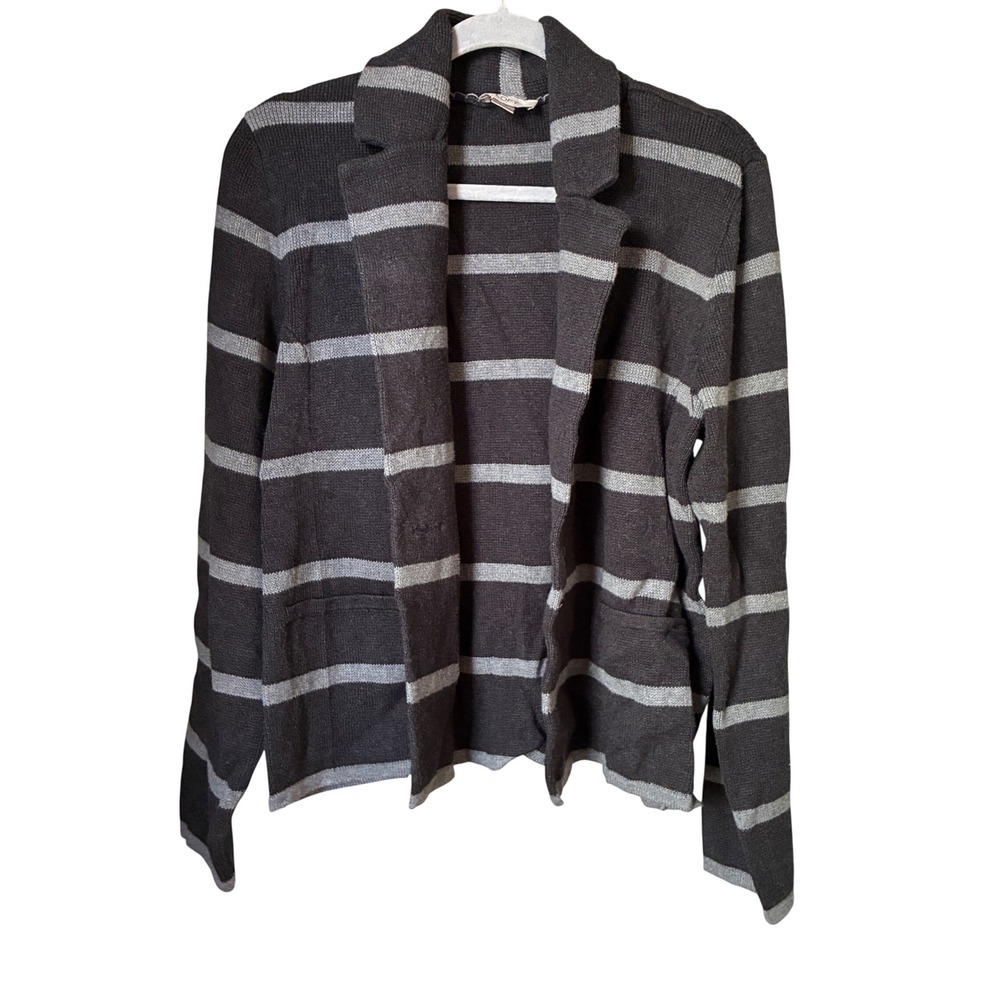 Coquette Minimalist Blazer Cardigan Women Size XL Gray Striped Office Lagenlook